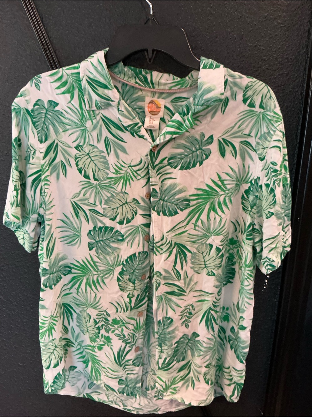 C&C California Tropical Hawaiian Button Up Mens Medium Green Palm Leaf Rayon